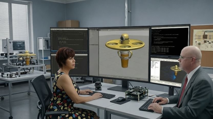 Engenheiro desenvolvendo modelo 3D do DRONION